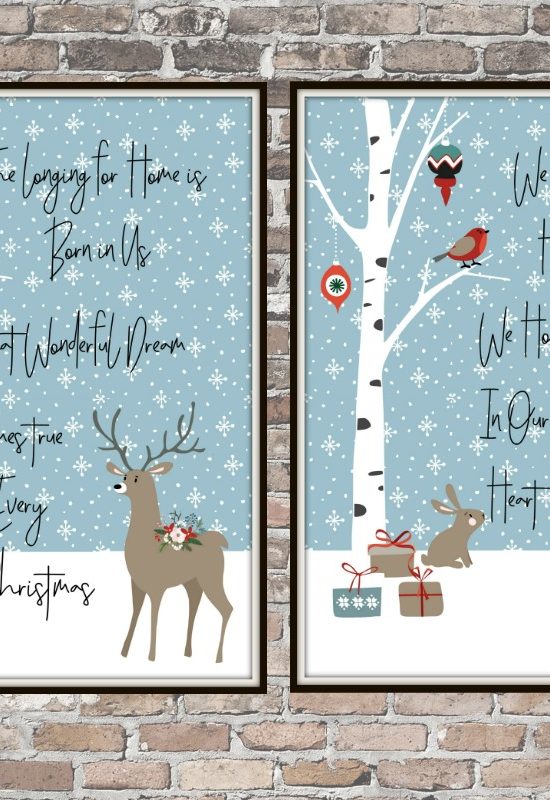 Forest Friends FREE Christmas Printables | blowingawayoutwest.com - Christmas free downloadable set of 8x10 prints with bonus phone digital wallpaper #christmasprintable #christmasdigitalwallpaper #christmasprints #gallerywall