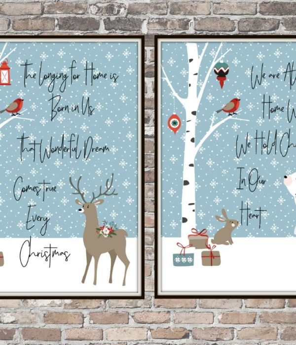Forest Friends FREE Christmas Printables | blowingawayoutwest.com - Christmas free downloadable set of 8x10 prints with bonus phone digital wallpaper #christmasprintable #christmasdigitalwallpaper #christmasprints #gallerywall
