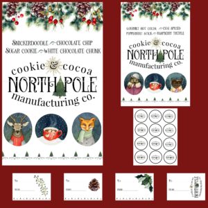 North Pole Cookie & Cocoa Manufacturing Christmas Printables | blowingawayoutwest.com - A Christmas Cocoa Bar and a downloadable set of hot chocolate bar prints with matching gift tags #christmasprintable #hotchocolatebar #cocoabar #christmasprints #gifttags