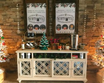 North Pole Hot Cocoa Bar | blowingawayoutwest.com - Hot chocolate bar inspiration, and complete set of printables from the North Pole Cocoa & Cookie Mfg. Co. posters and gift tags #hotcocoabar #hotcocoabarparty #hotchocolatebar #hotchocolatebarwedding #hotcocoabarwedding #northpolehotcocoa #12daysofchristmas #christmasparty