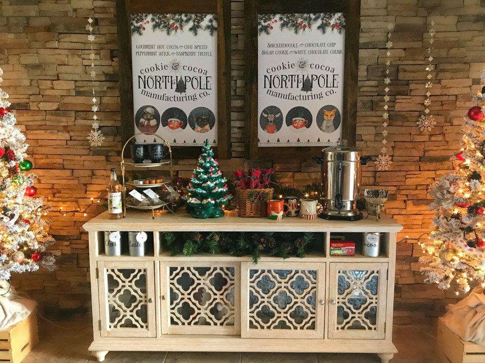 North Pole Hot Cocoa Bar | blowingawayoutwest.com - Hot chocolate bar inspiration, and complete set of printables from the North Pole Cocoa & Cookie Mfg. Co. posters and gift tags #hotcocoabar #hotcocoabarparty #hotchocolatebar #hotchocolatebarwedding #hotcocoabarwedding #northpolehotcocoa #12daysofchristmas #christmasparty