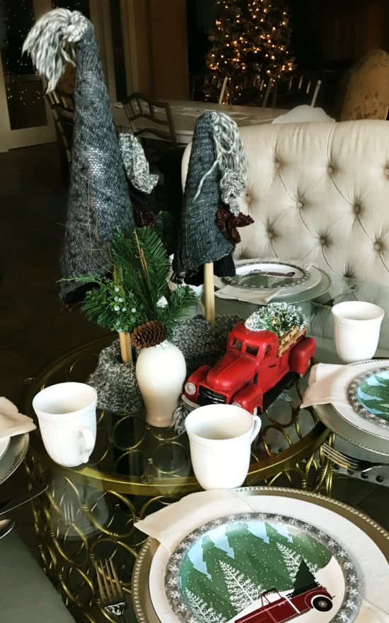 Sweater Weather Holiday Table Setting | blowingawayoutwest.com - Inspiring Sweater Weather Christmas Table setting #christmastabledecor #christmastabledecorations #christmastablescapes #christmastabledecorations #christmastablecenterpiece #sweaterweather #12daysofchristmas #sweatertrees