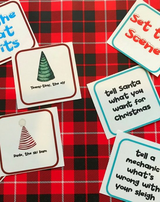 Christmas Party Group Improv Game | blowingawayoutwest.com - "If the Hat Fits," the hilarious party game of Christmas Improv #christmasgamesforparties #christmasprintablegames #christmasgames #freechristmasprintable #christmasgroupgames #christmasgamesforfamilies #12daysofChristmas