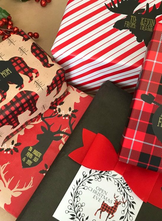 Buffalo Check Gift Wrapping Ideas: Free reindeer printable gift tags | blowingawayoutwest.com - Easy Cricut project to make customized tags. #christmasprintable #freechristmasgifttags #christmaswrapping #buffalocheckchristmas #customgifttags