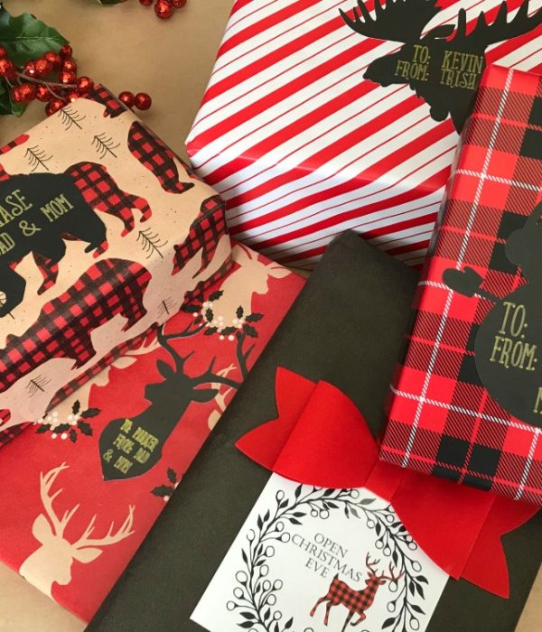 Buffalo Check Gift Wrapping Ideas: Free reindeer printable gift tags | blowingawayoutwest.com - Easy Cricut project to make customized tags. #christmasprintable #freechristmasgifttags #christmaswrapping #buffalocheckchristmas #customgifttags