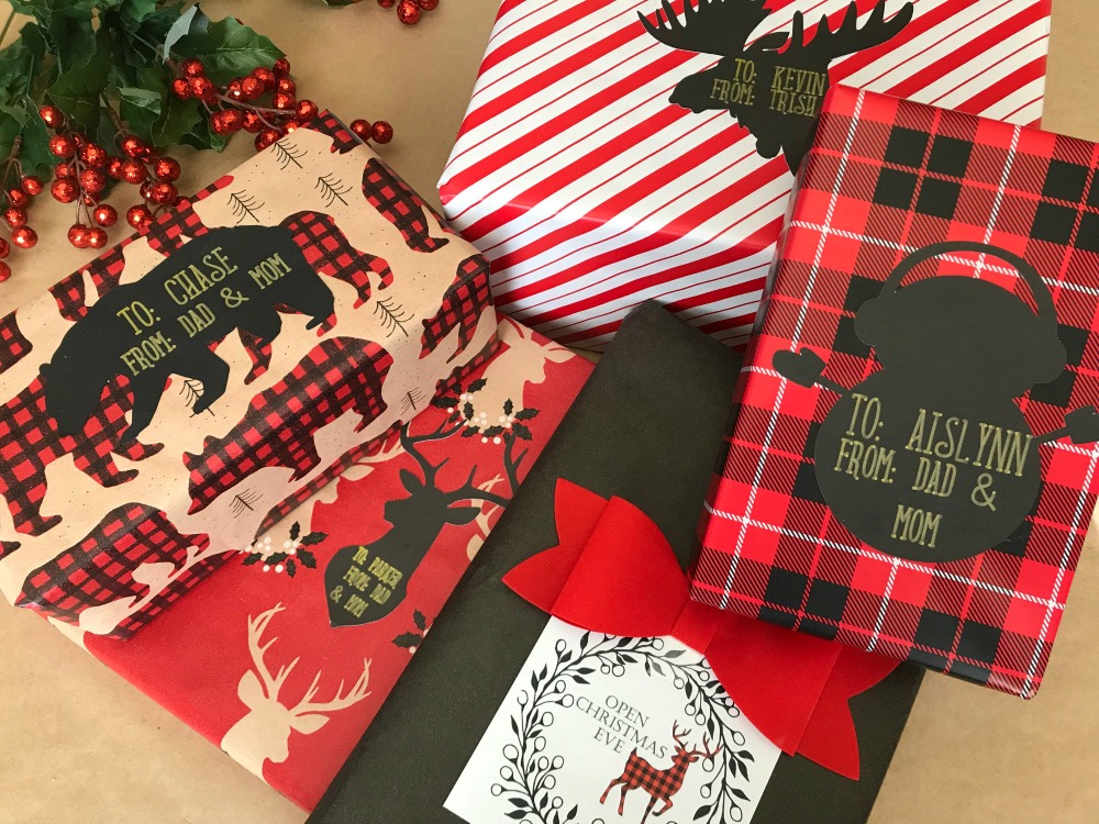 Buffalo Check Gift Wrapping Ideas: Free reindeer printable gift tags | blowingawayoutwest.com - Easy Cricut project to make customized tags. #christmasprintable #freechristmasgifttags #christmaswrapping #buffalocheckchristmas #customgifttags
