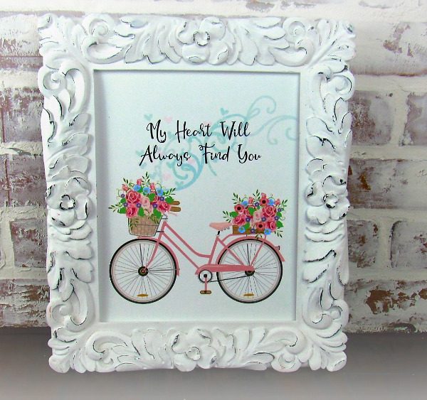 My Heart Will Always Find You: Free Valentine's Day Printable | blowingawayoutwest.com -Beautiful Bicycle & Hearts Framed Printable and Cards #freeprintable #freevalentine #freevalentinesdayprintable #bicycleprintable #bicycleprint #valentinecards