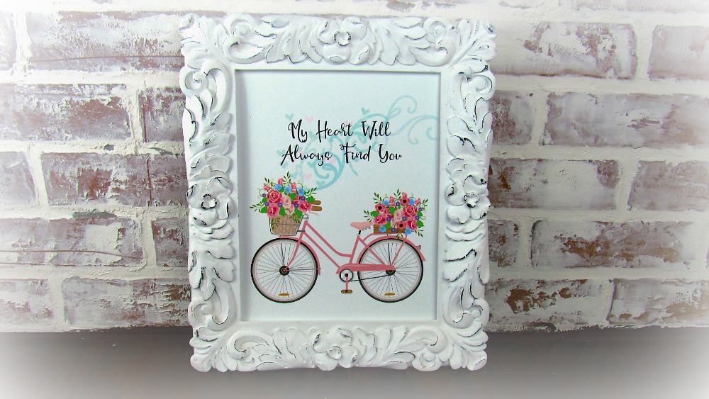 My Heart Will Always Find You: Free Valentine's Day Printable | blowingawayoutwest.com -Beautiful Bicycle & Hearts Framed Printable and Cards #freeprintable #freevalentine #freevalentinesdayprintable #bicycleprintable #bicycleprint #valentinecards