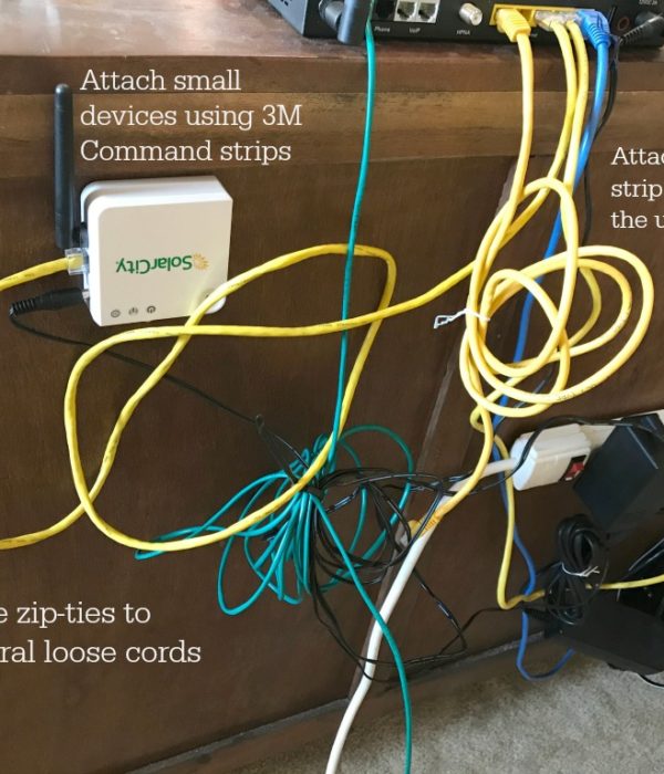 Cord Control : 4 Easy Hacks to Hide the Mess | blowingawayoutwest.com -Easy ways to hide Cords so they don't get in the way of your interior design #cordcontrol #howtohidecords #howtohidetvcords #homeimprovement #doityourself #howtoDIYprojects