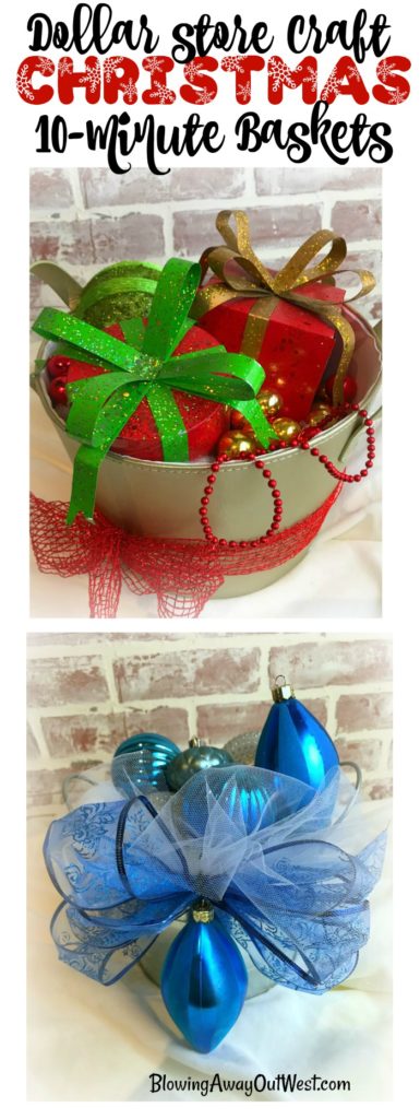 Dollar Store Christmas Craft : Ornament Basket Vignettes | blowingawayoutwest.com - Quick Christmas craft ideas for the bargain decorator using dollar store items. #dollarstorecraft #christmascraft #dollarstorechristmas #12daysofChristmas