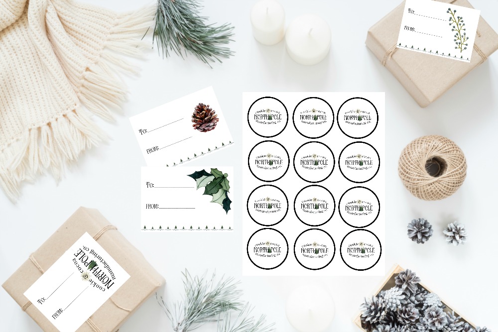 North Pole Cookie & Cocoa Manufacturing Christmas Printables | blowingawayoutwest.com - A Christmas Cocoa Bar and a downloadable set of hot chocolate bar prints with matching gift tags #christmasprintable #hotchocolatebar #cocoabar #christmasprints #gifttags
