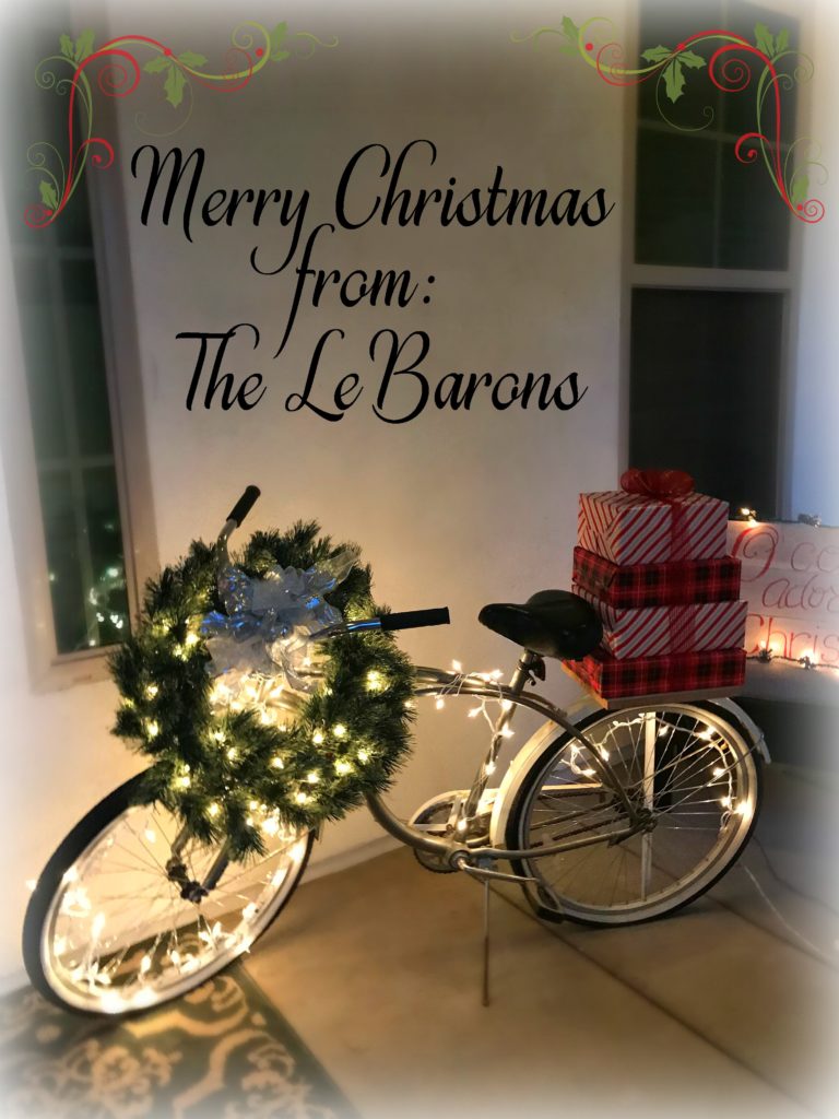 Journey to Christmas Porch Decor | blowingawayoutwest.com - Bicycle inspired Christmas porch decor. #christmasporchdecor #christmasporchdecorations #christmasbicycle #christmasporch #holidayporch #christmasdisplay #12daysofchristmas