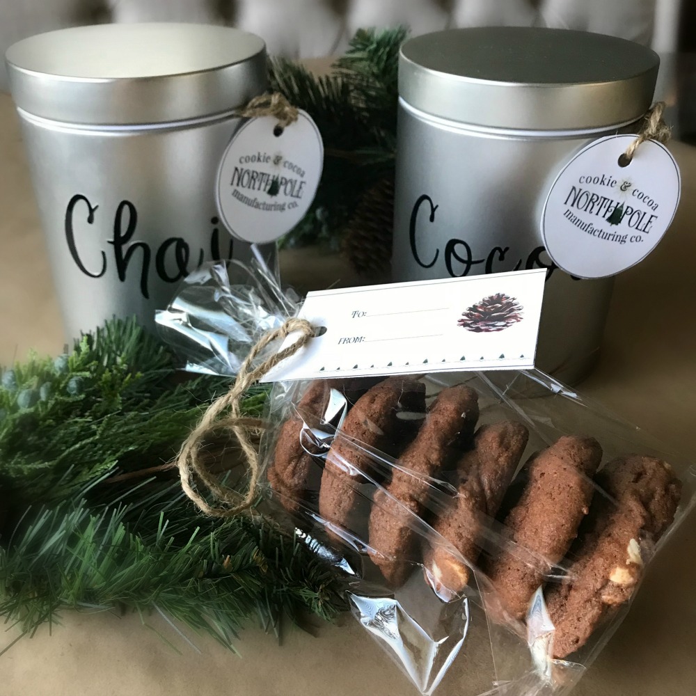 North Pole Hot Cocoa Bar | blowingawayoutwest.com - Hot chocolate bar inspiration, and complete set of printables from the North Pole Cocoa & Cookie Mfg. Co. posters and gift tags #hotcocoabar #hotcocoabarparty #hotchocolatebar #hotchocolatebarwedding #hotcocoabarwedding #northpolehotcocoa #12daysofchristmas #christmasparty