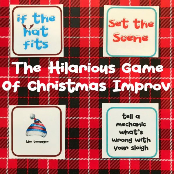 Christmas Party Group Improv Game | blowingawayoutwest.com - "If the Hat Fits," the hilarious party game of Christmas Improv #christmasgamesforparties #christmasprintablegames #christmasgames #freechristmasprintable #christmasgroupgames #christmasgamesforfamilies #12daysofChristmas
