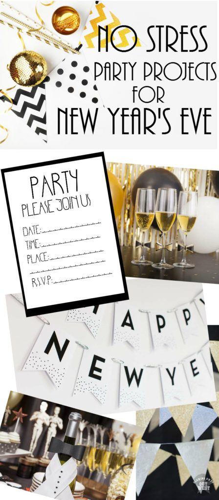 No Stress New Year's Eve Party Projects: Easy projects and a plan to order a New Year's Eve party in a box | blowingawayoutwest.com - Easy Cricut and craft projects for your New Year's Eve Party, complete with shopping lists. #newyearseveparty #cricutproject #partyprojects #newyearseve #freeinvitations