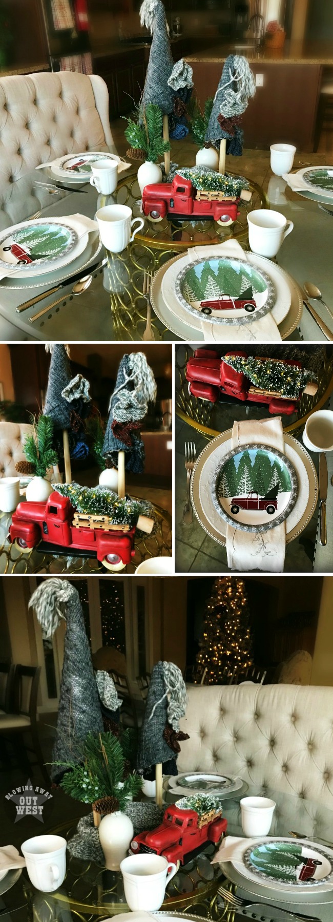 Sweater Weather Holiday Table Setting | blowingawayoutwest.com - Inspiring Sweater Weather Christmas Table setting #christmastabledecor #christmastabledecorations #christmastablescapes #christmastabledecorations #christmastablecenterpiece #sweaterweather #12daysofchristmas #sweatertrees