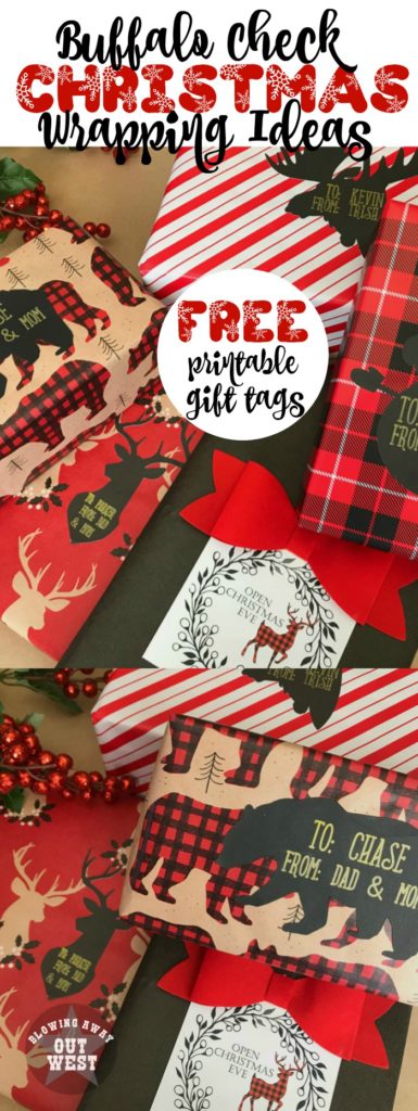 Buffalo Check Gift Wrapping Ideas: Free reindeer printable gift tags | blowingawayoutwest.com - Easy Cricut project to make customized tags. #christmasprintable #freechristmasgifttags #christmaswrapping #buffalocheckchristmas #customgifttags