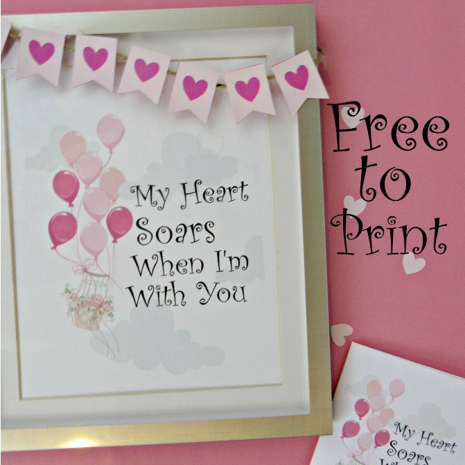 My Heart Soars When I'm With You: Free Valentine's Day Printable Art & Card | blowingawayoutwest.com -Beautiful Balloon Valentine Framed Printable and Card #freeprintable #freevalentine #freevalentinesdayprintable #hotairballoonprintable #balloonprint #valentinecards