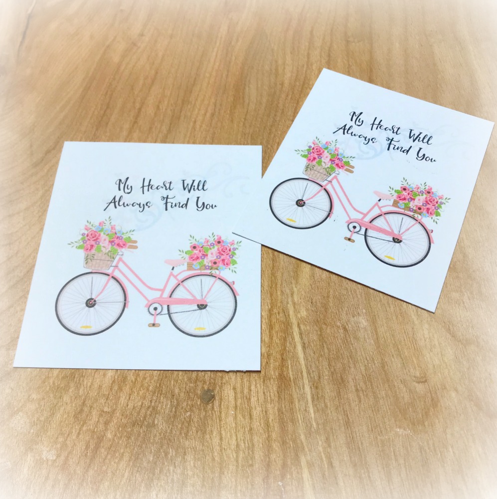 My Heart Will Always Find You: Free Valentine's Day Printable | blowingawayoutwest.com -Beautiful Bicycle & Hearts Framed Printable and Cards #freeprintable #freevalentine #freevalentinesdayprintable #bicycleprintable #bicycleprint #valentinecards