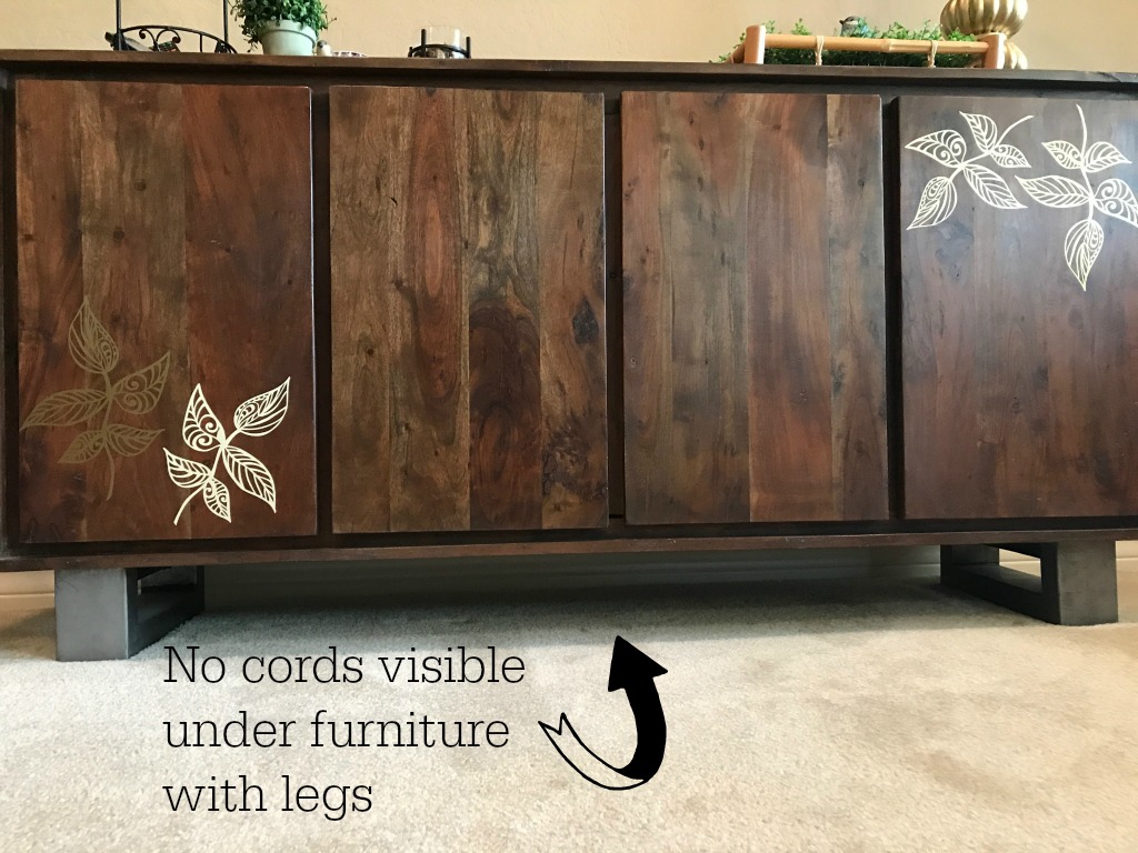 Cord Control : 4 Easy Hacks to Hide the Mess | blowingawayoutwest.com -Easy ways to hide Cords so they don't get in the way of your interior design #cordcontrol #howtohidecords #howtohidetvcords #homeimprovement #doityourself #howtoDIYprojects