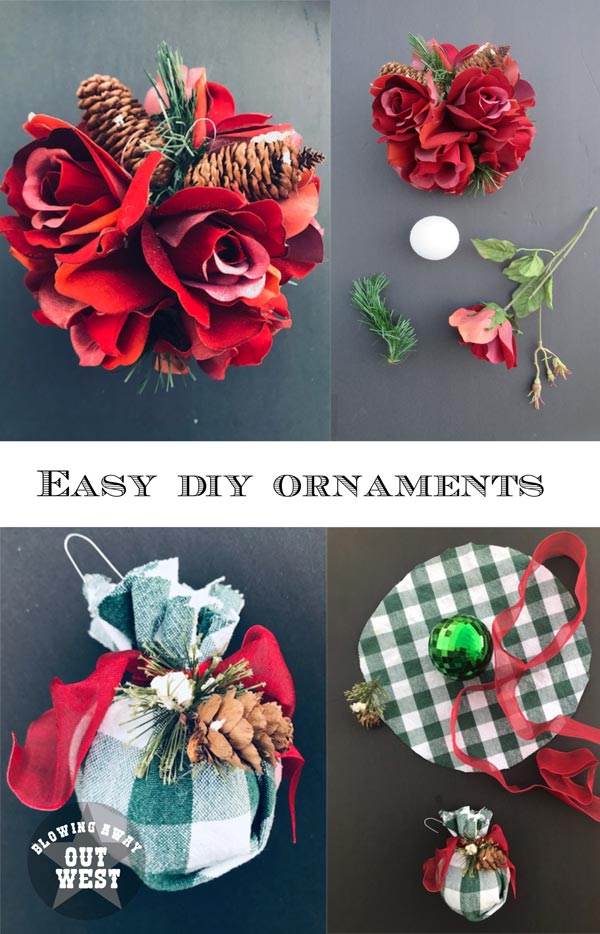 Woodland Christmas Ornaments : Flower Ball Ornaments | blowingawayoutwest.com - DIY Flower Ball and Woodland Christmas Tree Ornaments #woodlandchristmas #farmhousechristmasornaments #christmascraft #woodlandchristmastree #farmhousechristmas #flowerornamentsdiy #diyornaments #12daysofChristmas #deckthehome #deckthehomebloghop #farmhousecheck