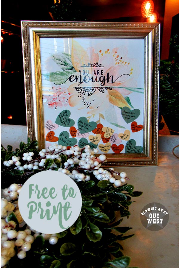 You're Enough Genuine Compliments Gift Idea | blowingawayoutwest.com - Tell her how much she means with framed gift hearts filled with compliments #giftsforher #diygiftsforher #giftsforwomen #youreenough #diychristmasgifts #diychristmasgiftsforher #giftsforgirls
