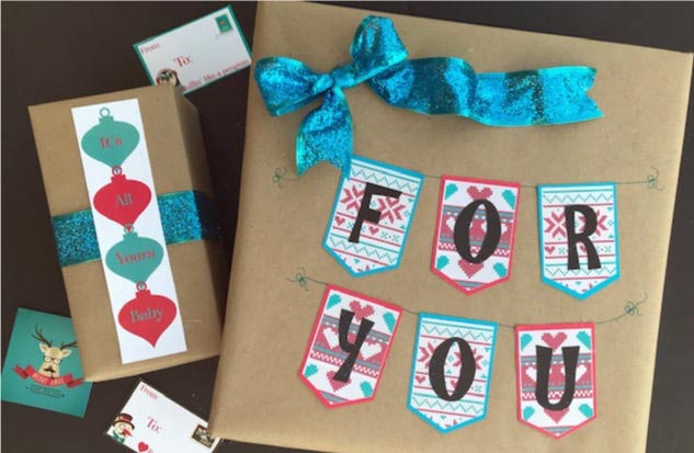 Cheeky Retro Christmas Wrapping Ideas and Wrapping Hacks | blowingawayoutwest.com - Christmas Wrapping Ideas and Hacks with Free Printable Tags #christmaswrappingideas #christmaswrapping #christmasgiftwrap#christmasretro#christmascheeky #freechristmastags #freechristmasprintables #12daysofChristmas #deckthehome #deckthehomebloghop #wrappinghacks #giftwrappinghacks