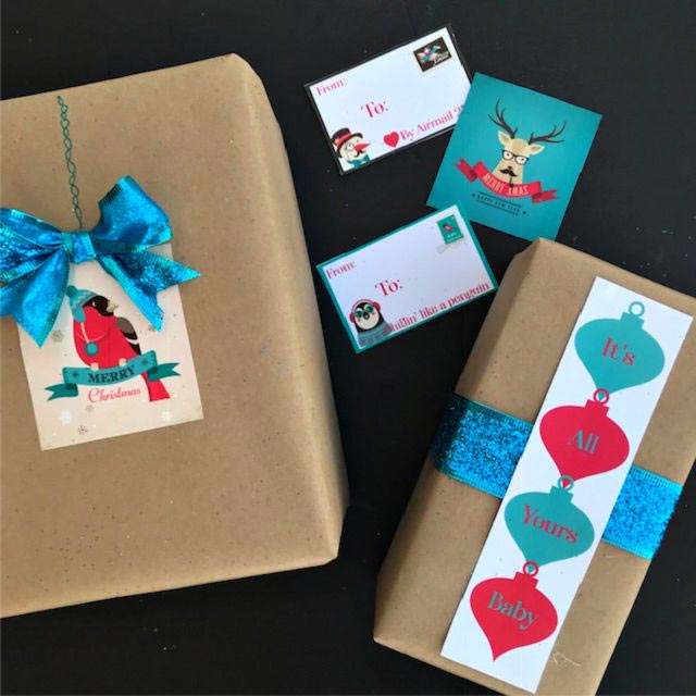 Cheeky Retro Christmas Wrapping Ideas and Wrapping Hacks | blowingawayoutwest.com - Christmas Wrapping Ideas and Hacks with Free Printable Tags #christmaswrappingideas #christmaswrapping #christmasgiftwrap#christmasretro#christmascheeky #freechristmastags #freechristmasprintables #12daysofChristmas #deckthehome #deckthehomebloghop #wrappinghacks #giftwrappinghacks